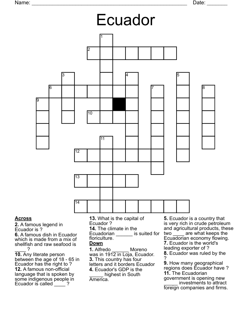 Ecuador Crossword