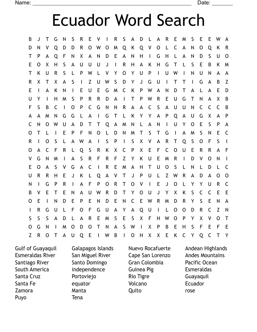 Ecuador Word Search