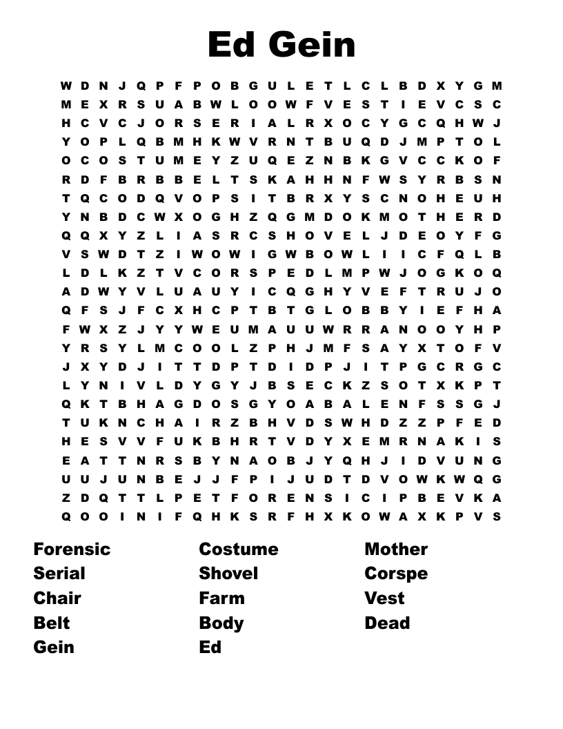 Ed Gein Word Search