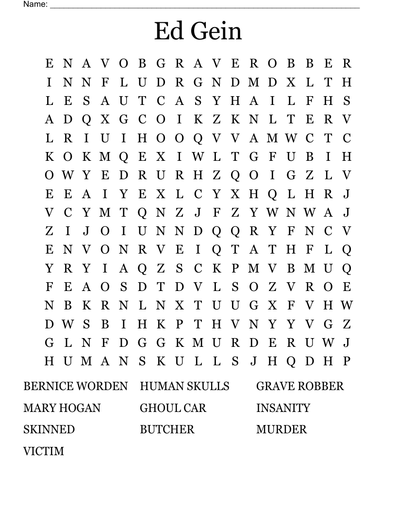 Ed Gein Word Search
