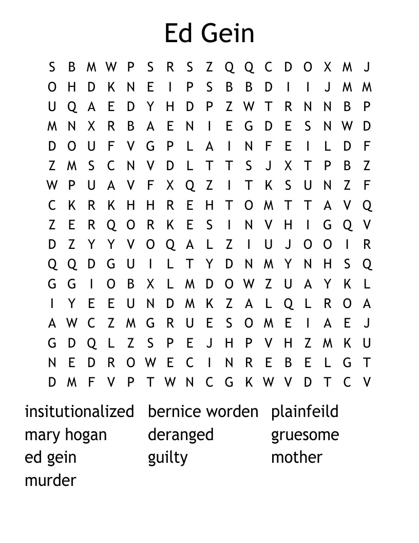 Ed Gein Word Search