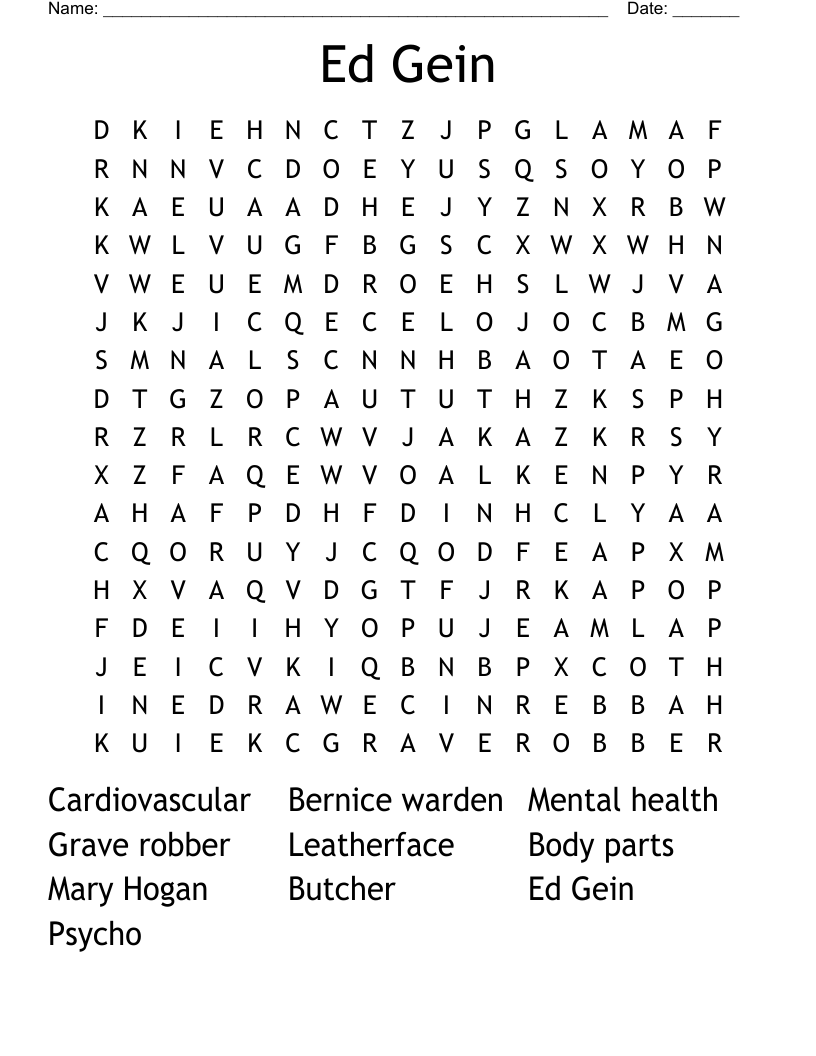 Ed Gein  Word Search