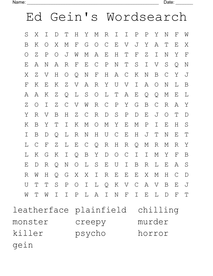 Ed Gein's Wordsearch