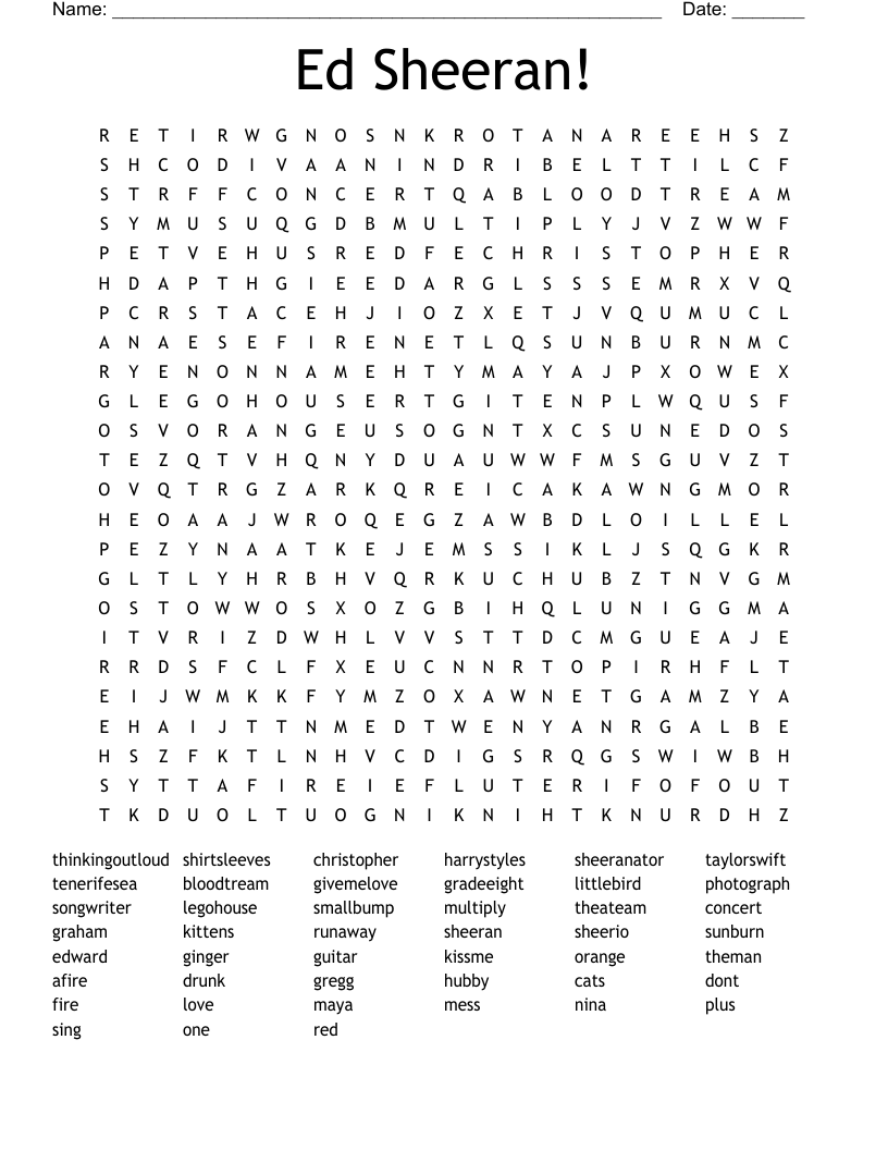 Ed Sheeran! Word Search