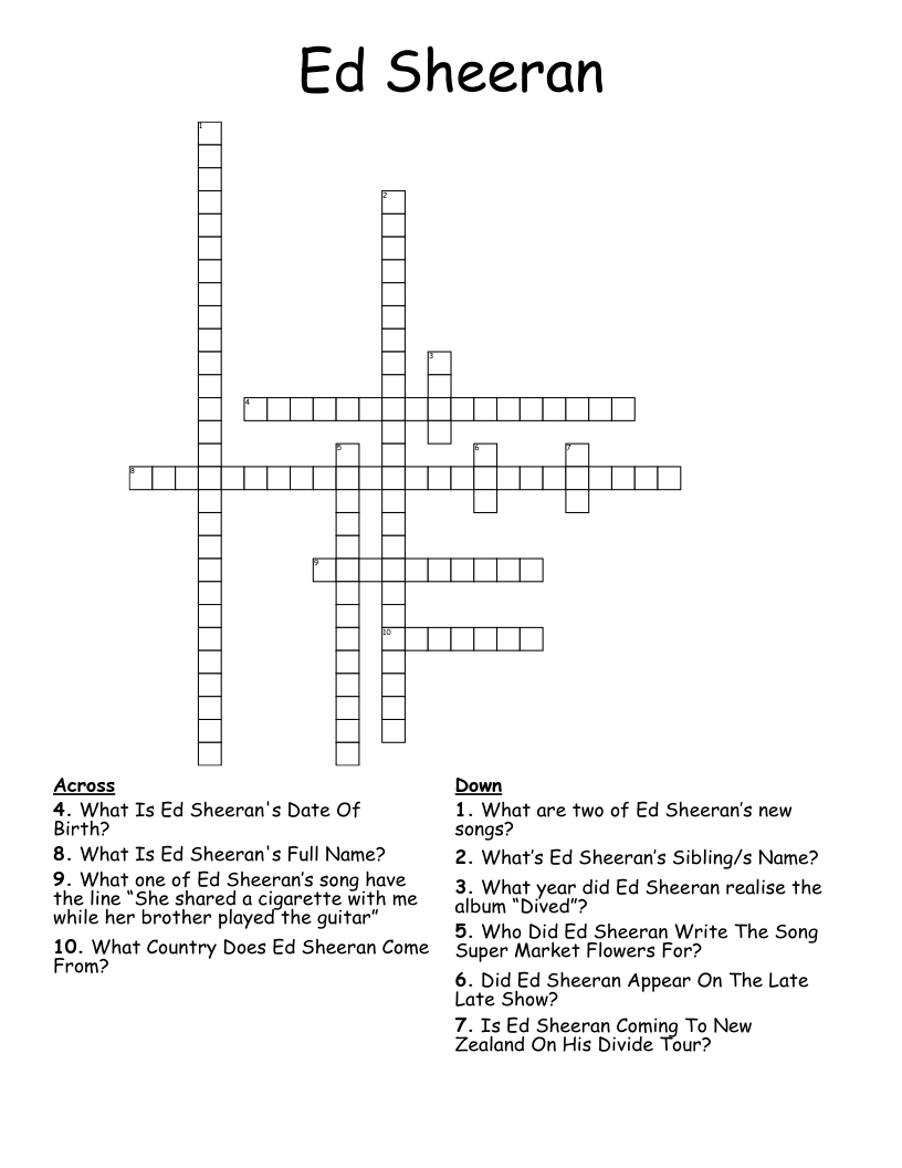 Ed Sheeran Crossword