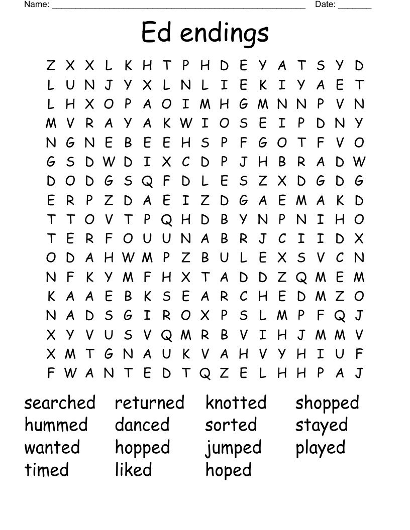 Ed endings  Word Search