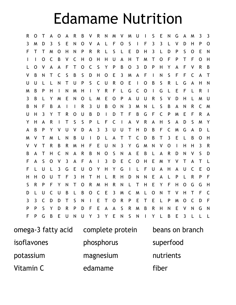 Edamame Nutrition Word Search