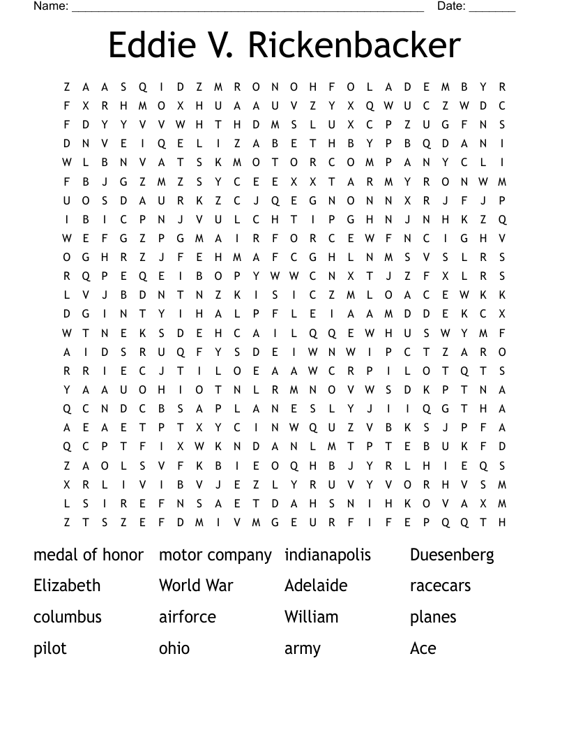 Eddie V. Rickenbacker Word Search