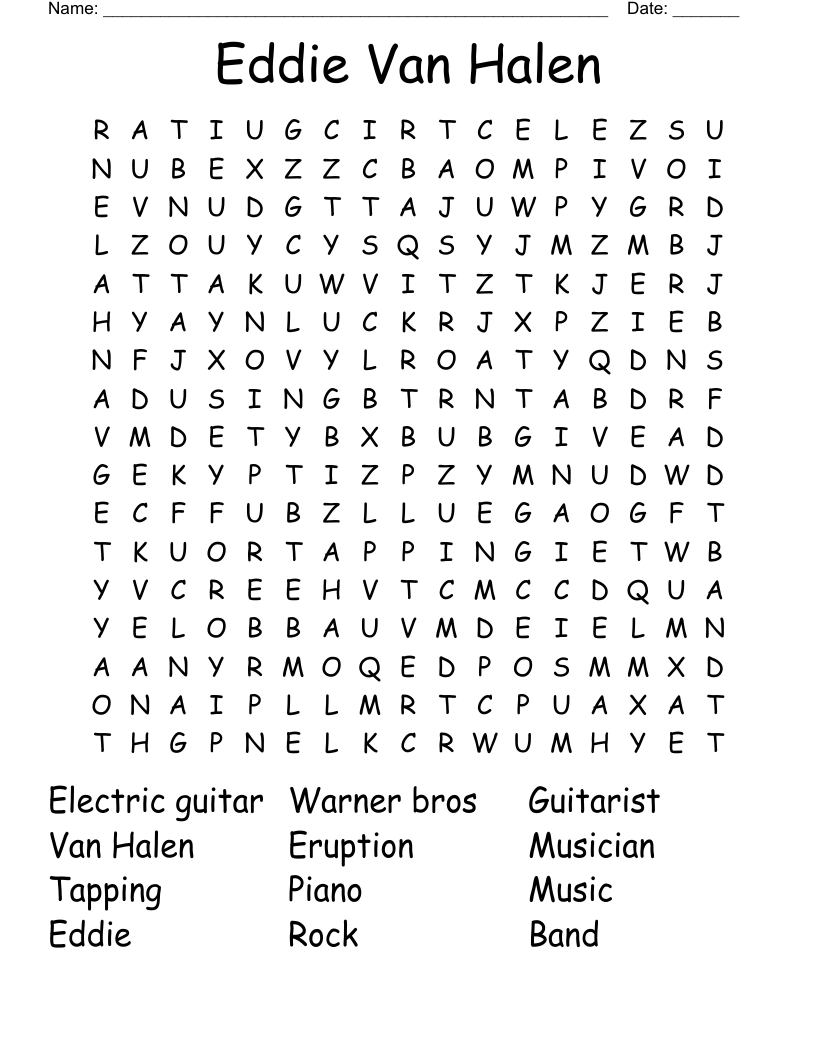 Eddie Van Halen Word Search