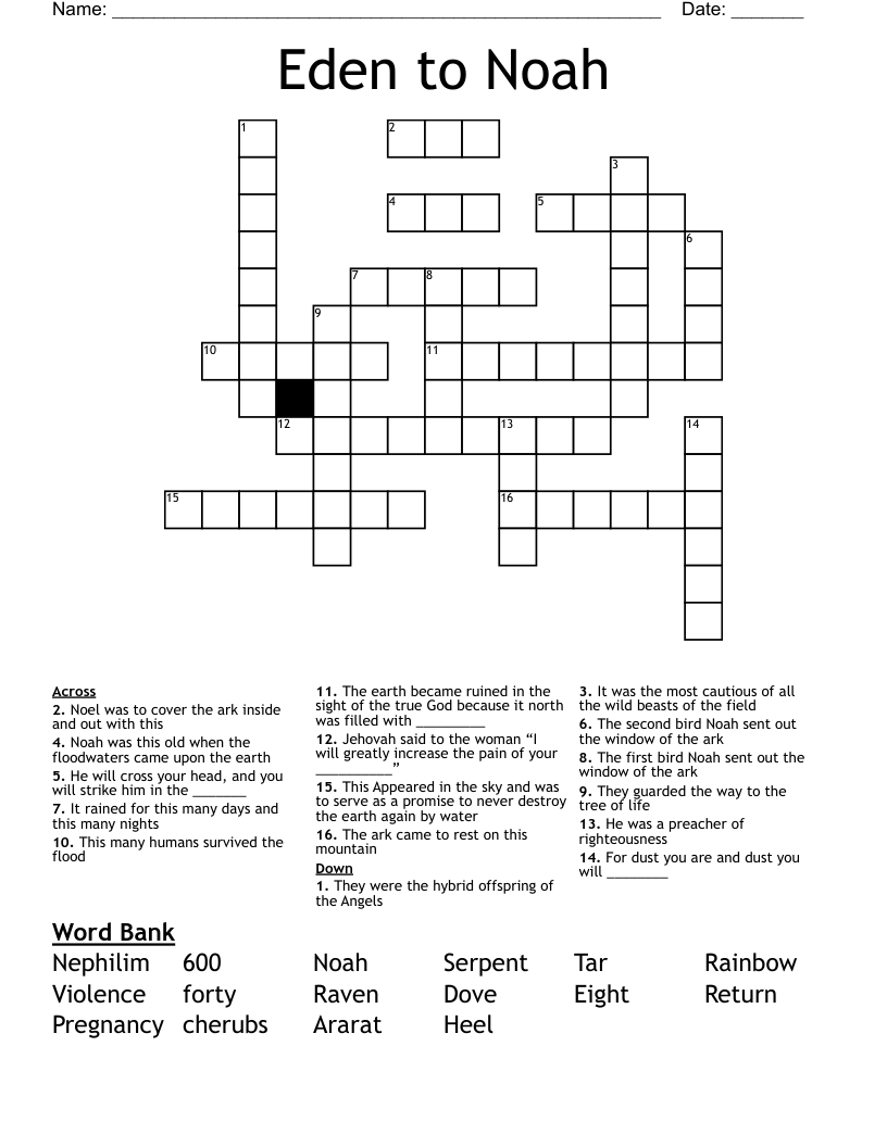 Eden to Noah Crossword