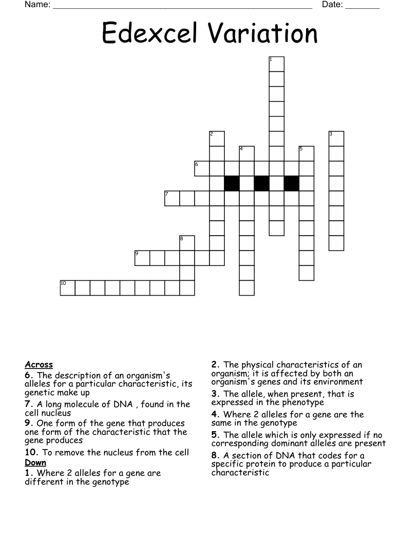 Edexcel Variation Crossword