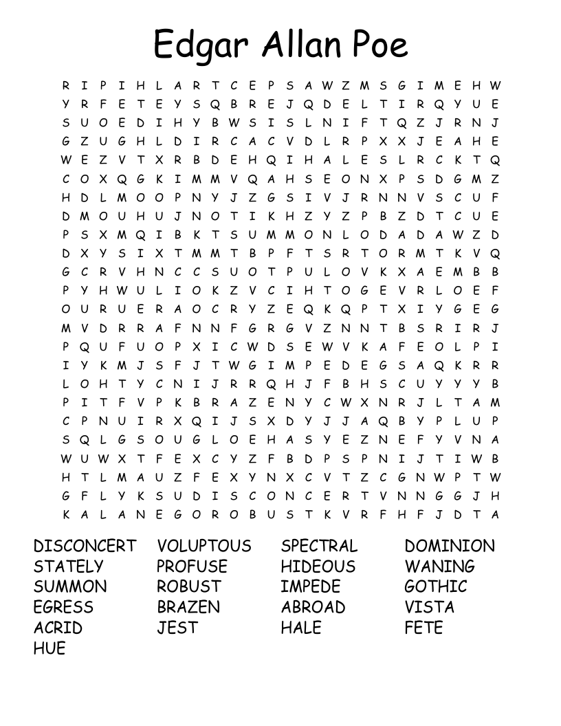Edgar Allan Poe Word Search