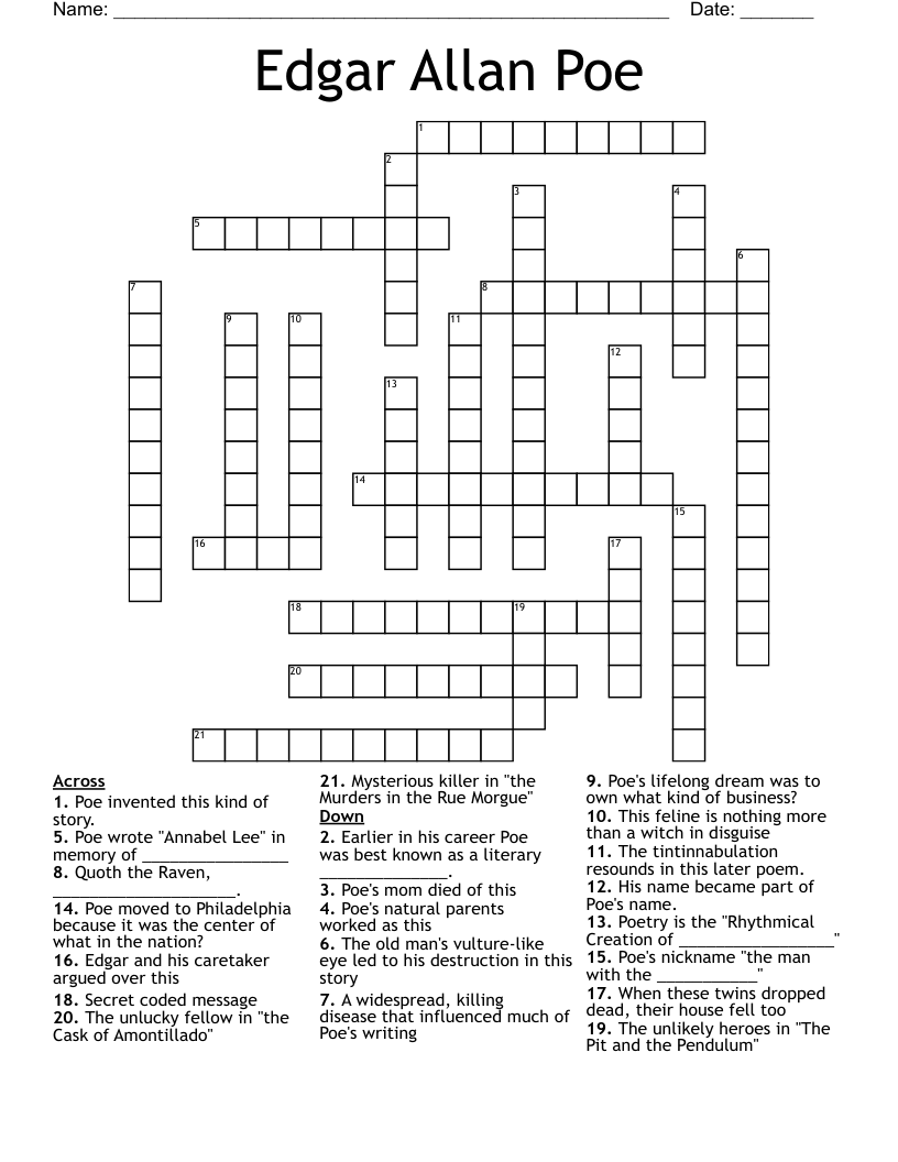 Edgar Allan Poe Crossword