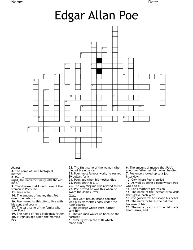 Edgar Allan Poe Crossword