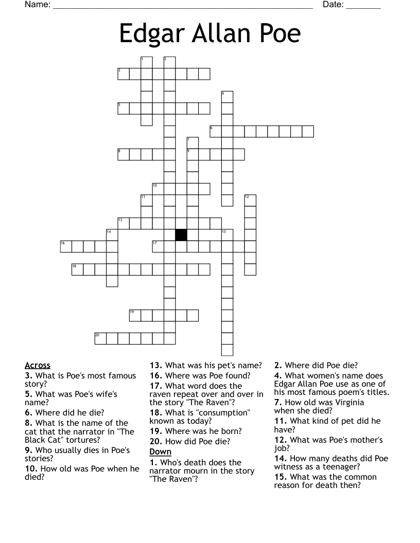 Edgar Allan Poe Crossword