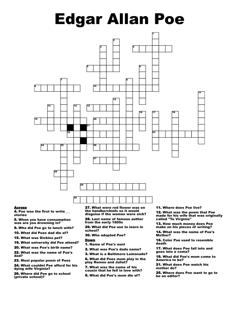 Edgar Allan Poe Crossword