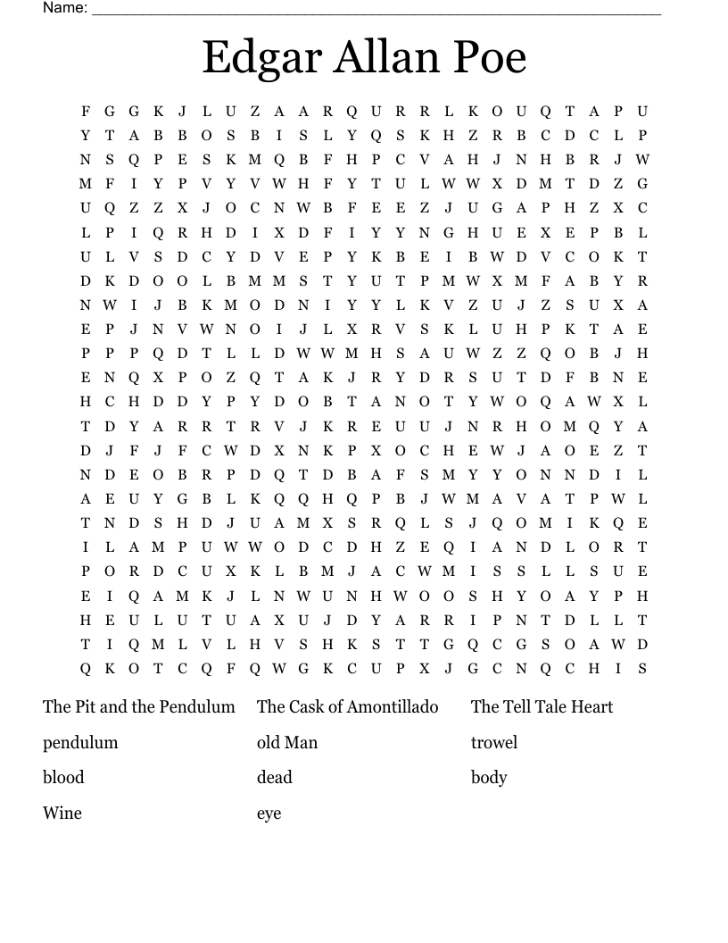 Edgar Allan Poe Word Search