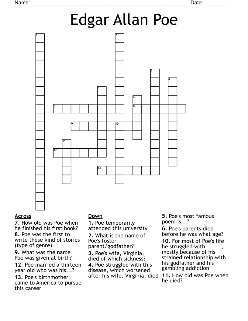 Edgar Allan Poe Crossword