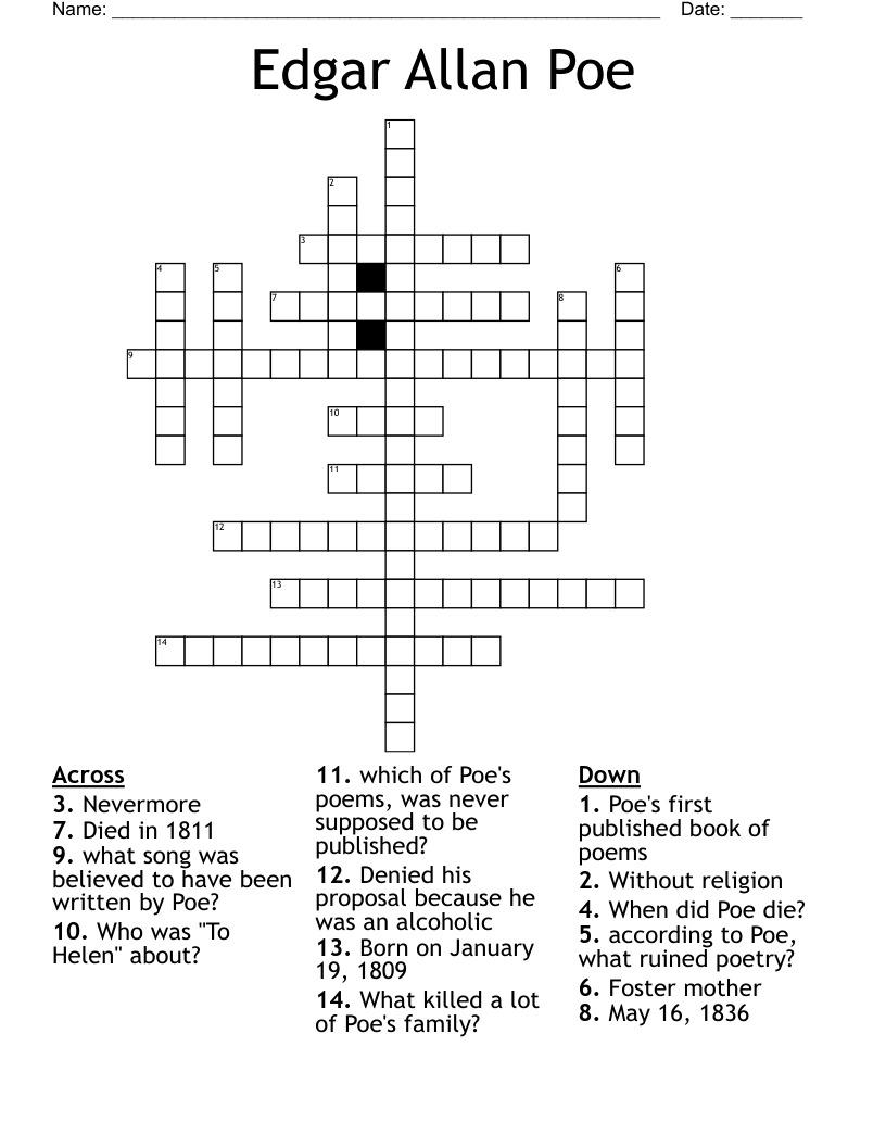 Edgar Allan Poe Crossword