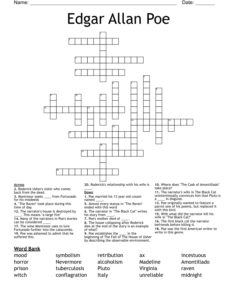 Edgar Allan Poe Crossword