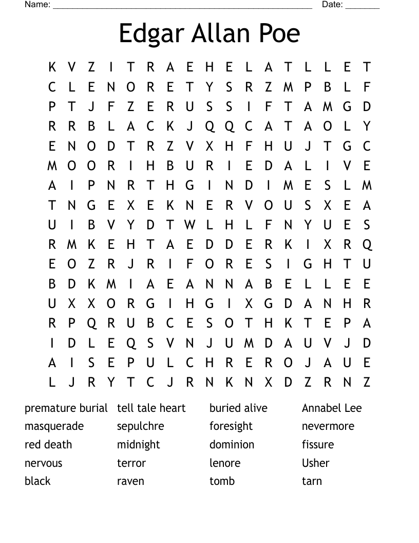 Edgar Allan Poe Word Search