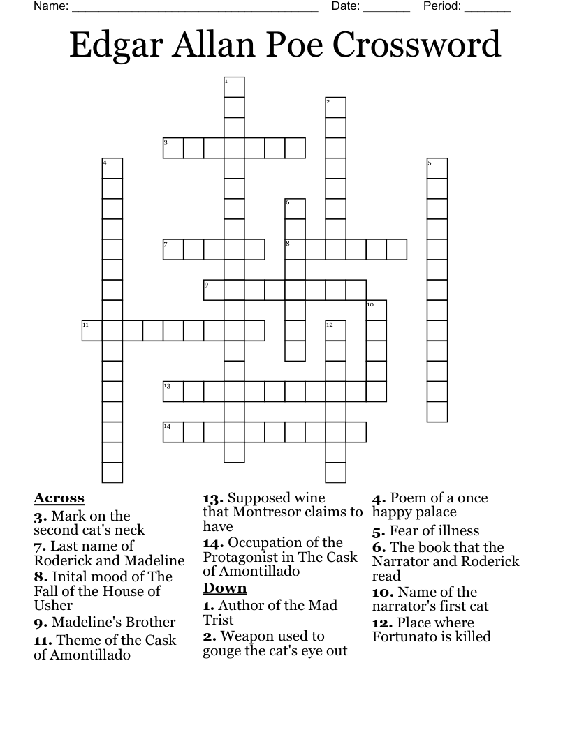 Edgar Allan Poe Crossword