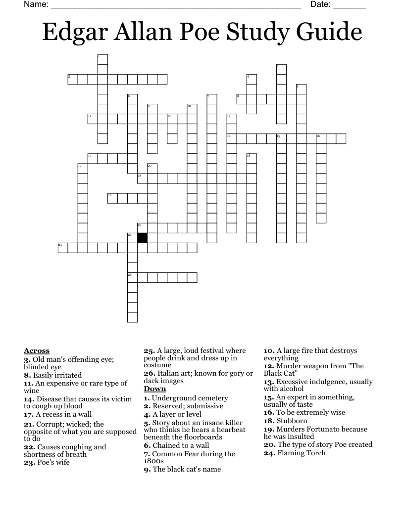 Edgar Allan Poe Study Guide Crossword