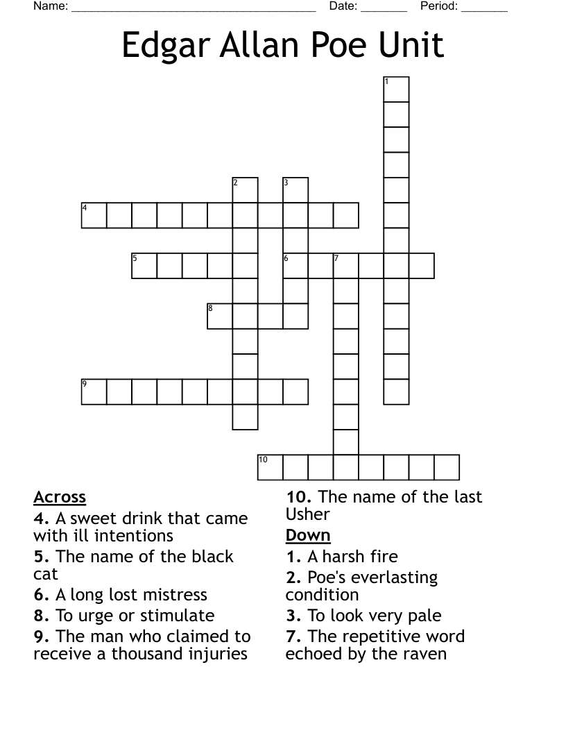 Edgar Allan Poe Unit Crossword