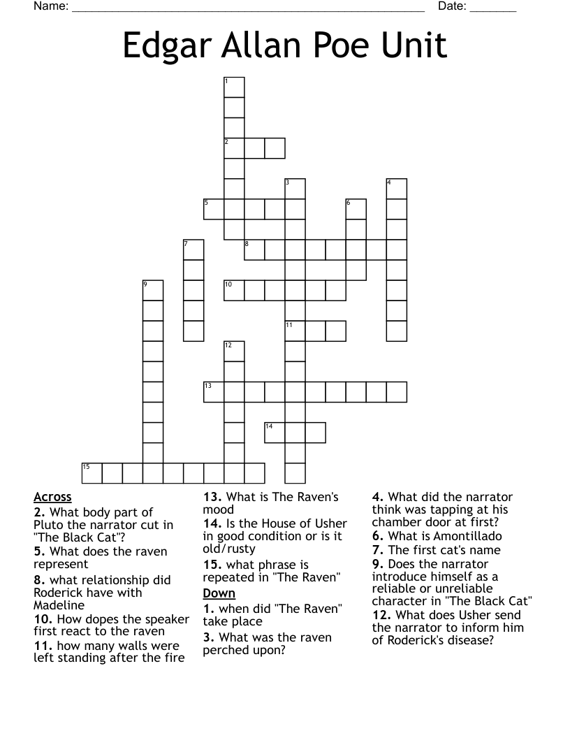Edgar Allan Poe Unit Crossword