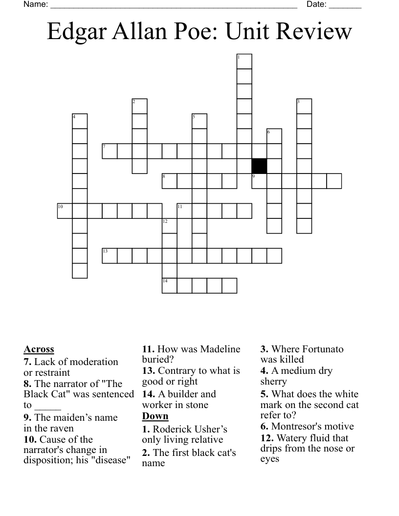 Edgar Allan Poe: Unit Review Crossword