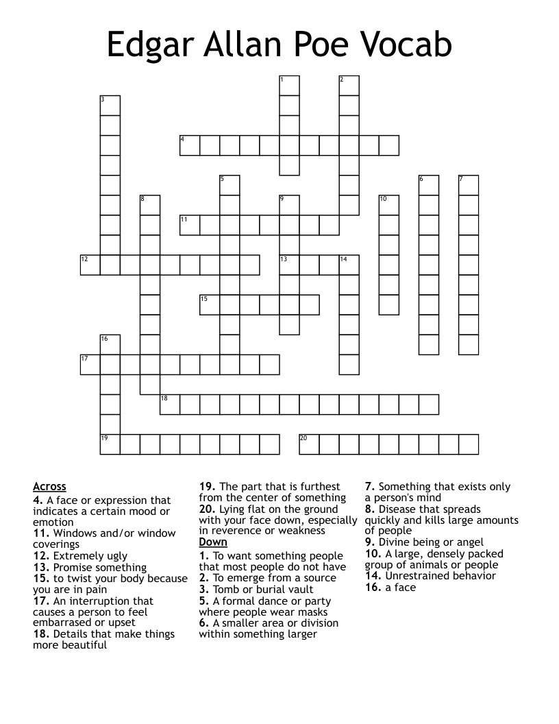 Edgar Allan Poe Vocab  Crossword