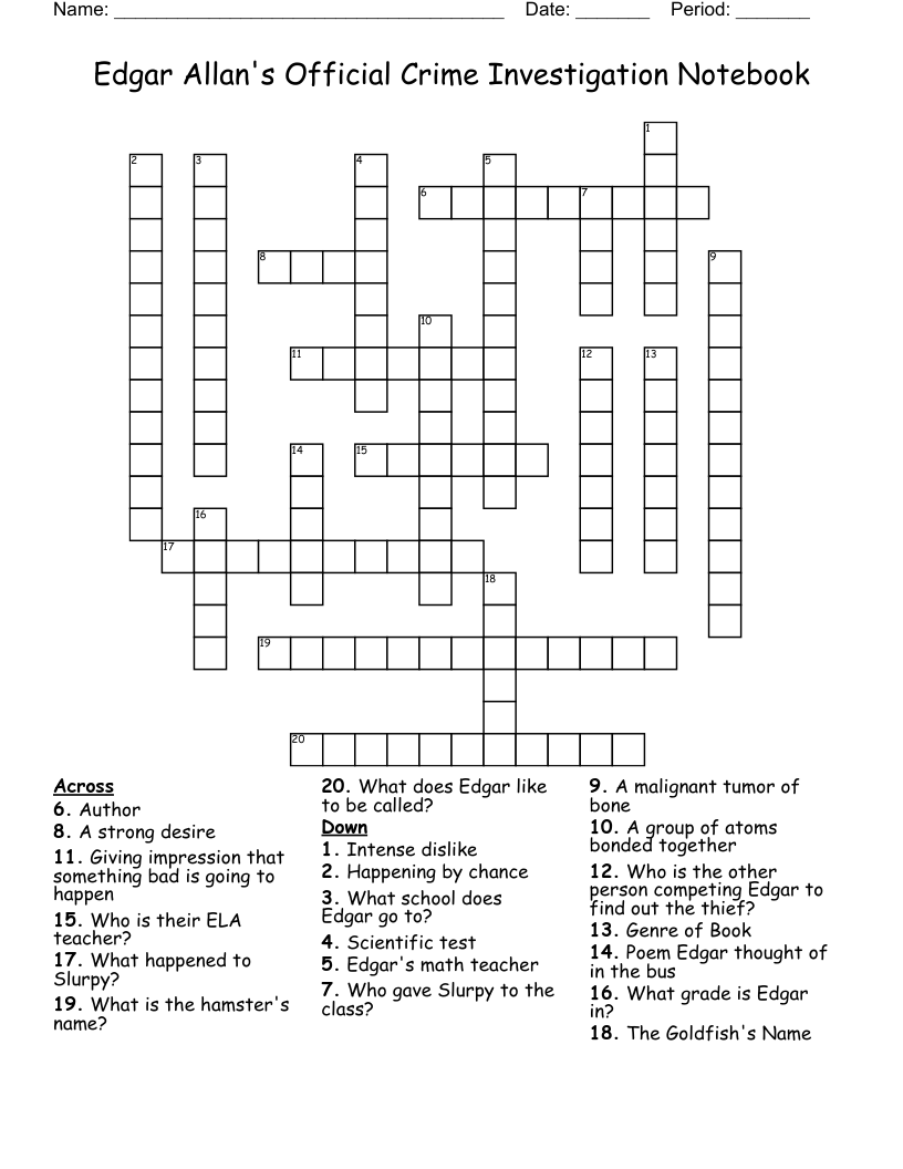 Edgar Allan's Official Crime Investigation Notebook Crossword