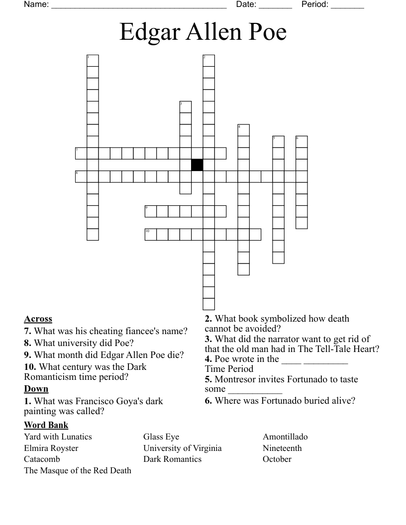 Edgar Allen Poe Crossword