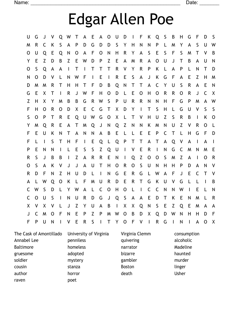 Edgar Allen Poe Word Search