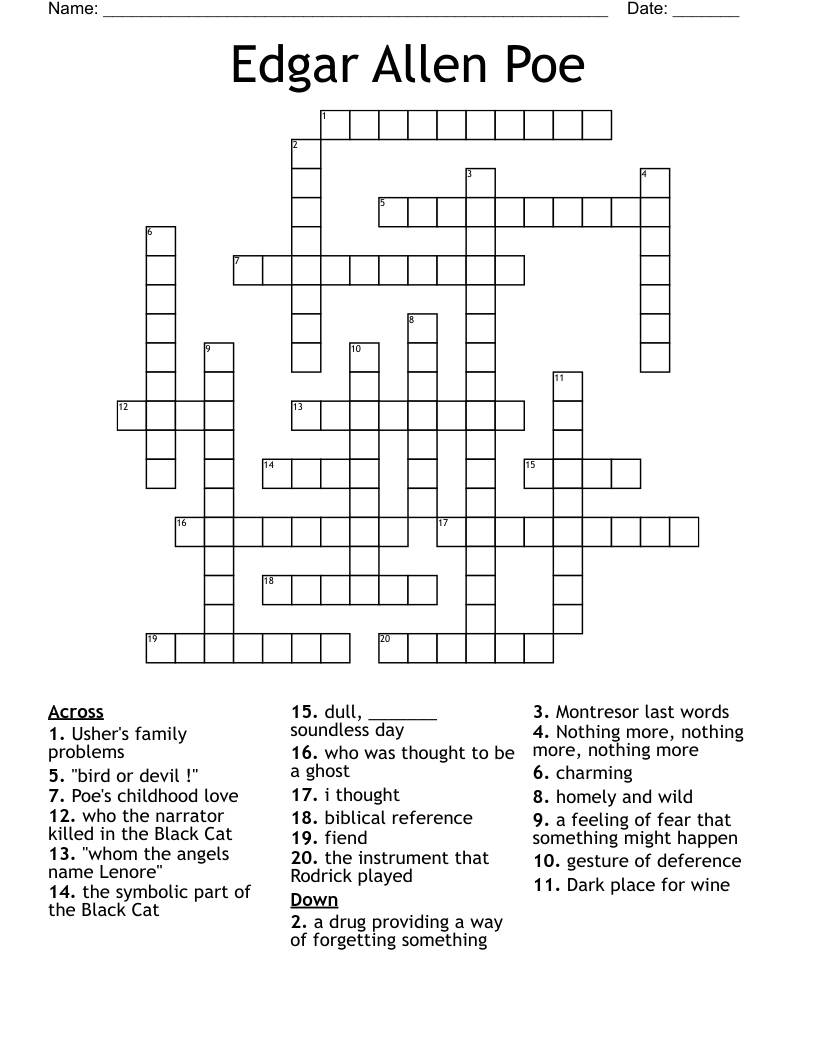 Edgar Allen Poe Crossword