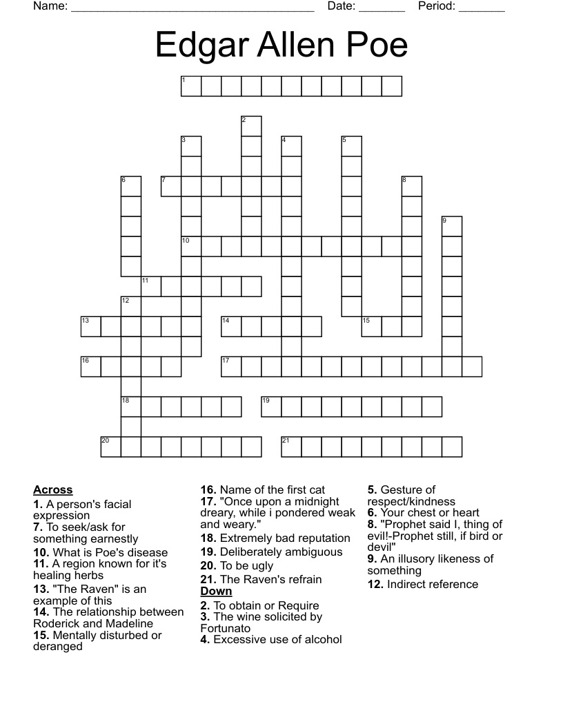 Edgar Allen Poe Crossword