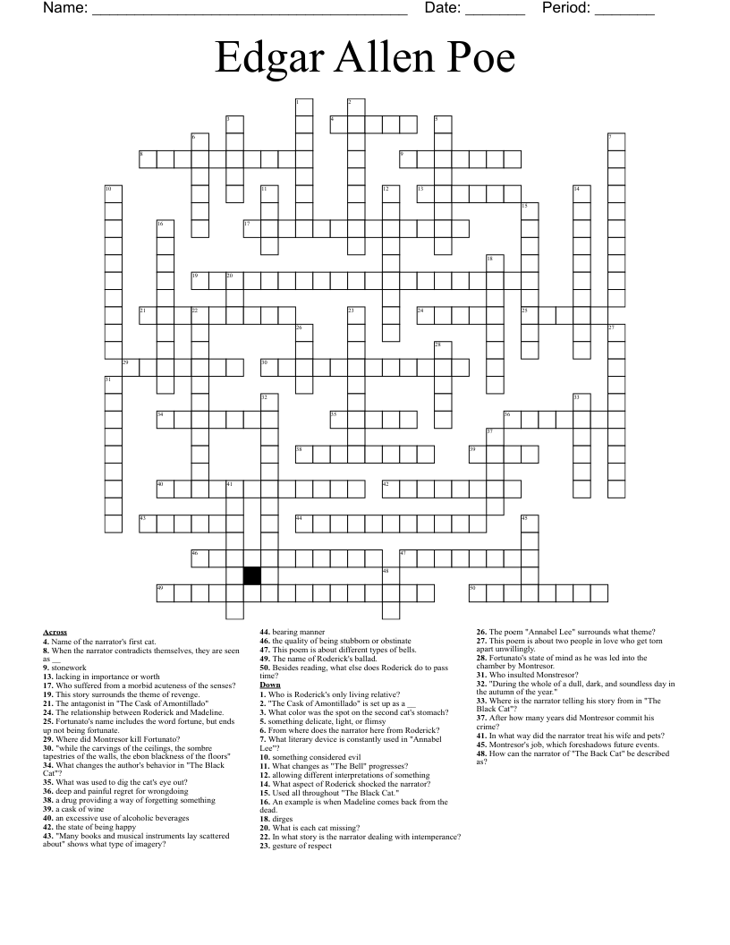 Edgar Allen Poe Crossword