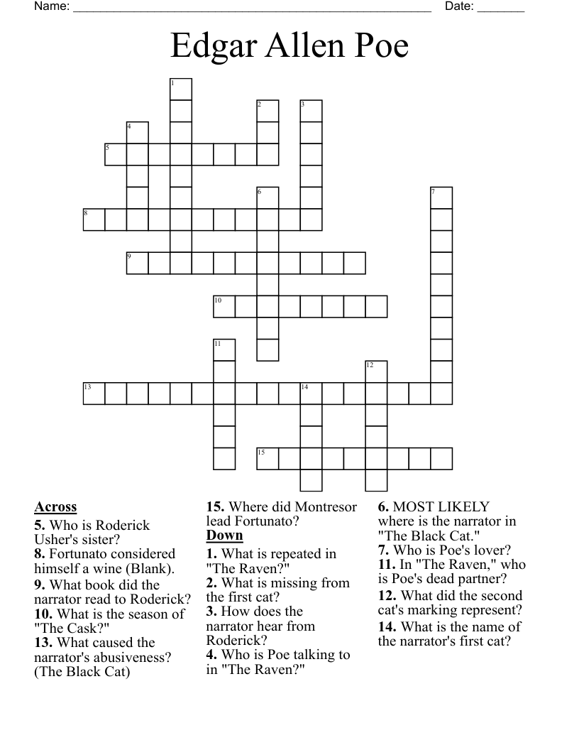 Edgar Allen Poe Crossword