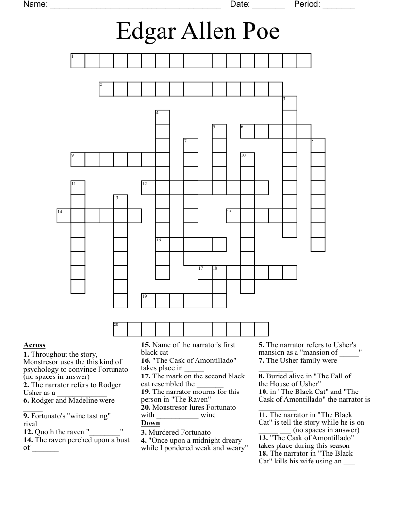 Edgar Allen Poe Crossword