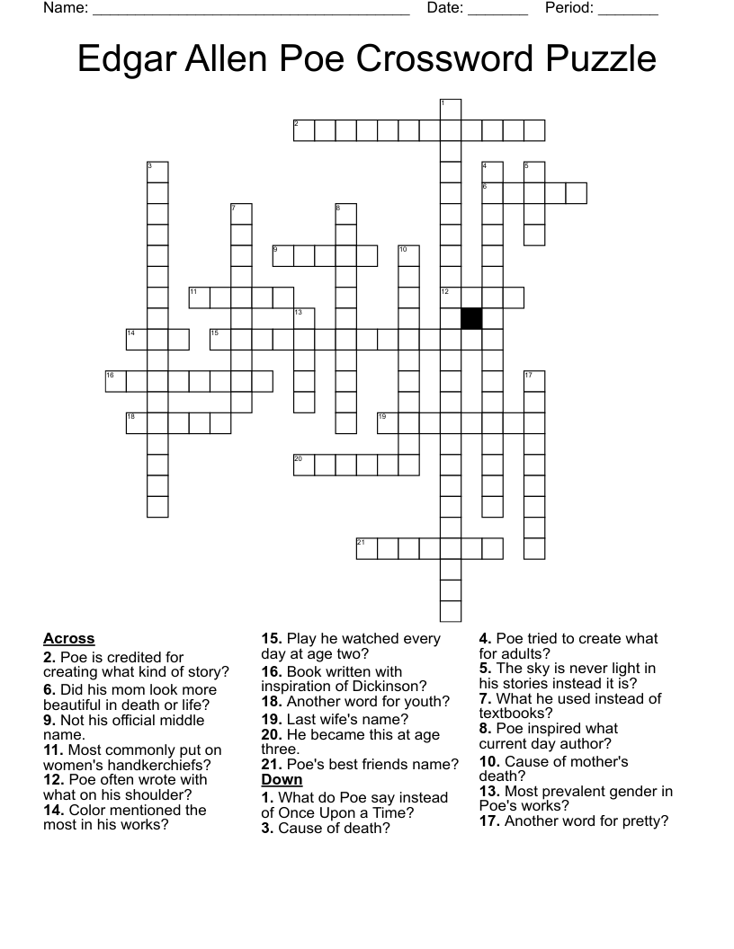 Edgar Allen Poe Crossword Puzzle