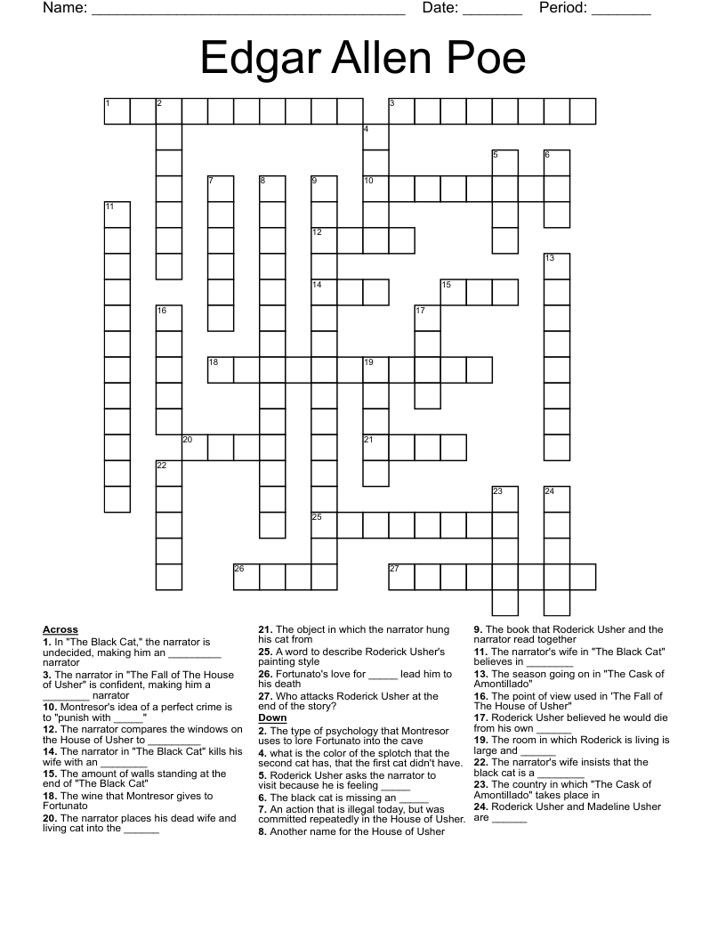 Edgar Allen Poe  Crossword