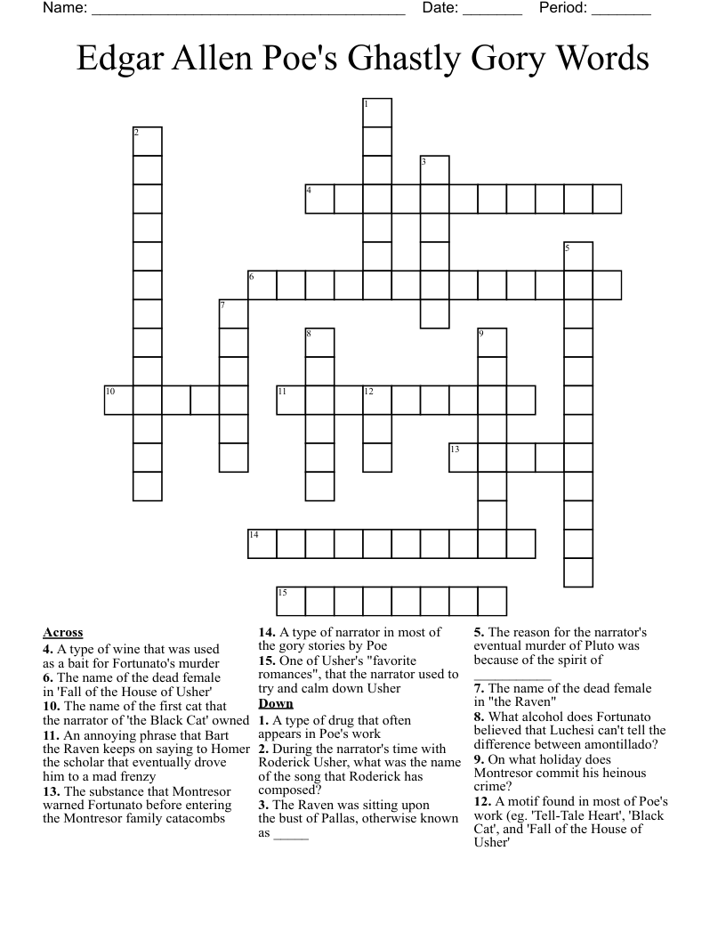 Edgar Allen Poe's Ghastly Gory Words Crossword