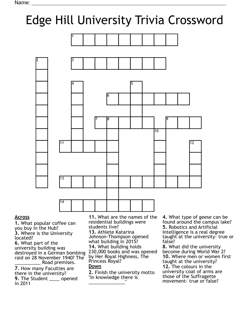 Edge Hill University Trivia Crossword