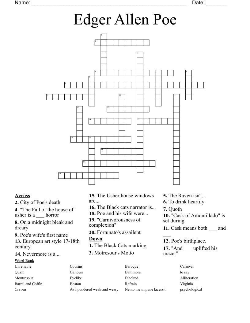 Edger Allen Poe Crossword