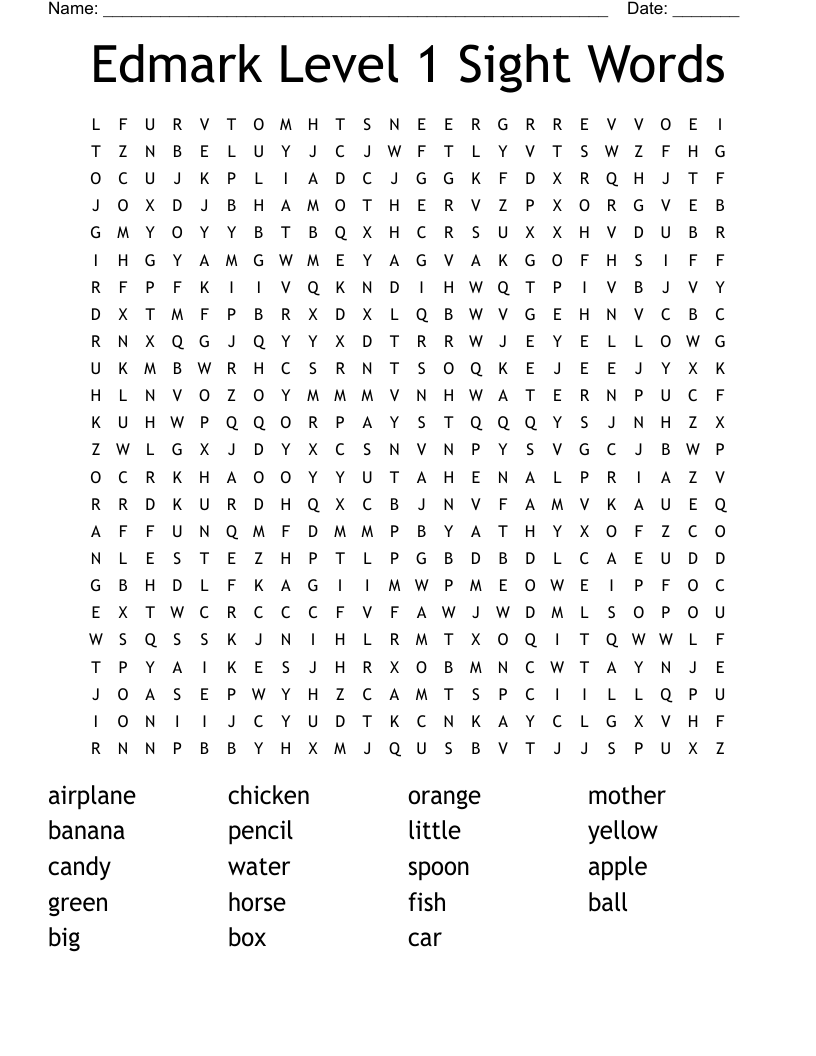 Edmark Level 1 Sight Words Word Search