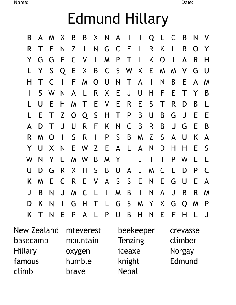Edmund Hillary Word Search