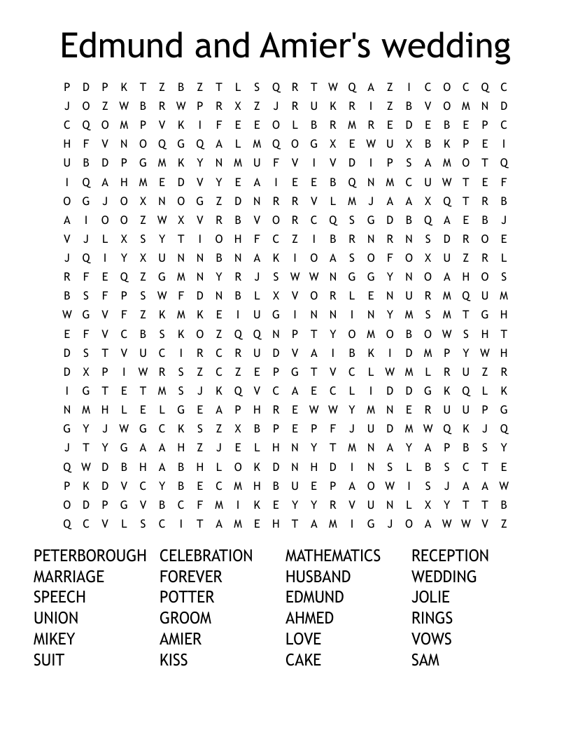Edmund and Amier's wedding Word Search