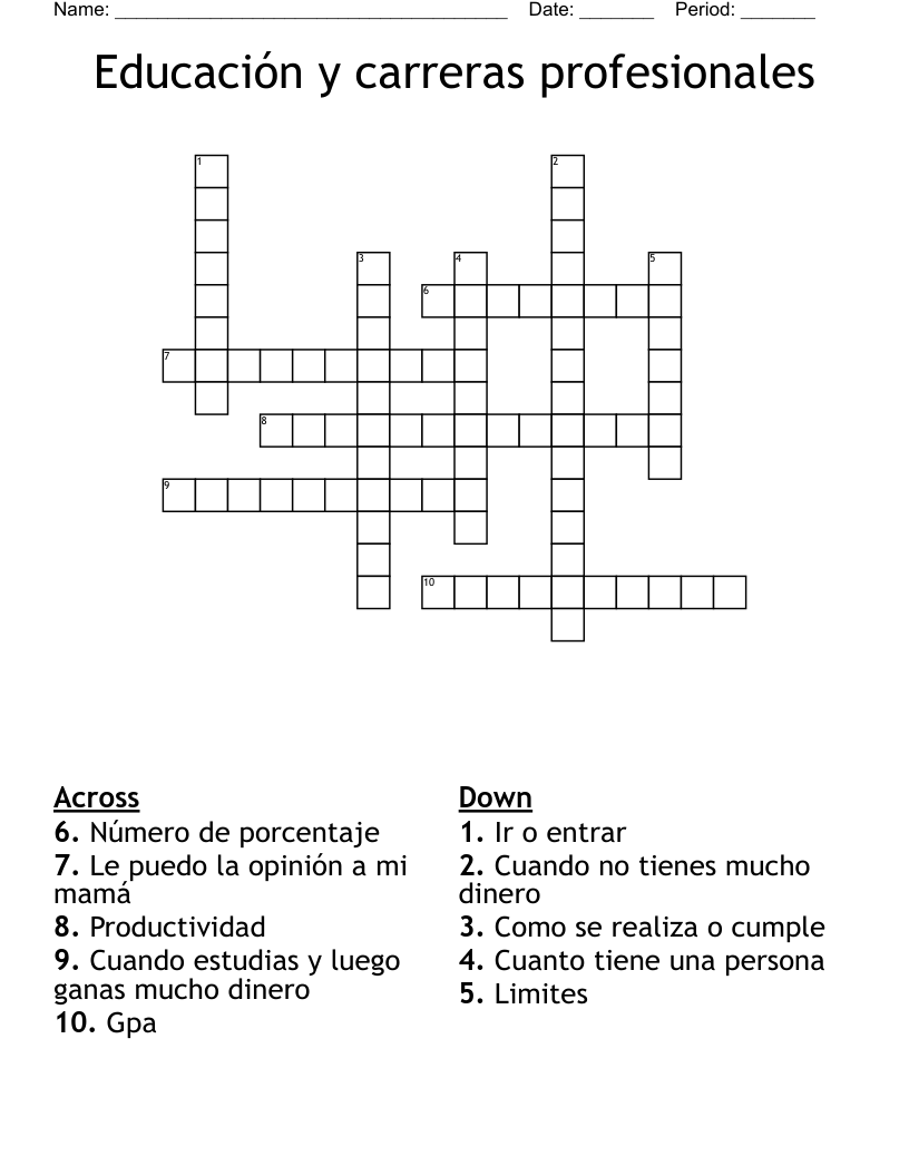 Educación y carreras profesionales Crossword
