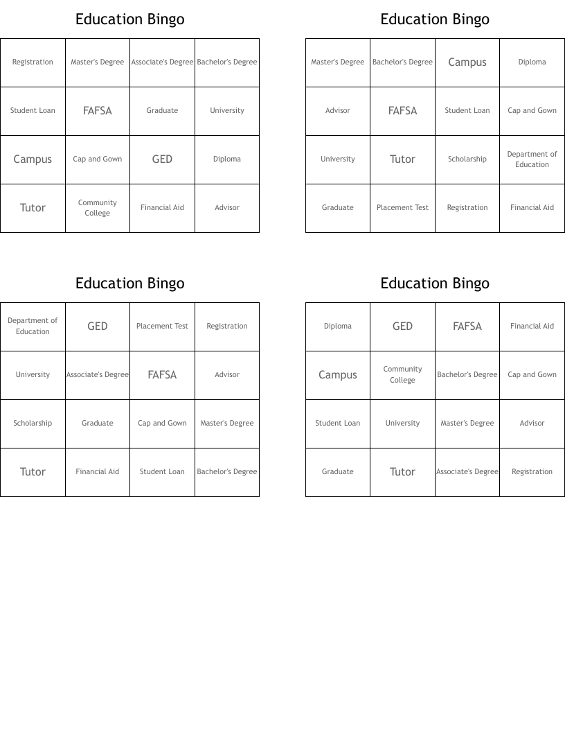Education Bingo