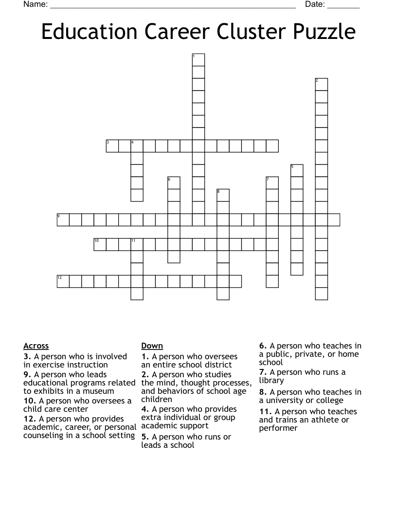 Education Career Cluster Puzzle Crossword